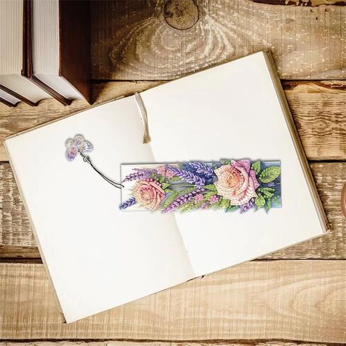 3pcs Flower Diamond Art Bookmarks, Rose Diamond Painting Bookmark Kits for Adult,DIY Gem Art Small Crafts with Rhinestone Tassel,Paint by Diamonds for Graduation Birthday Reader Gifts (flower-021) in Kuwait