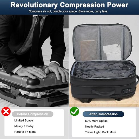 Vacuum Backpack Travel - 60L Expandable Carry-On Vacpack Backpack with Vacuum Pump, TSA Lock, Laptop Compartment, Water-Resistant Seal Compression Bag for Business & Flight Travel (Black) in Kuwait