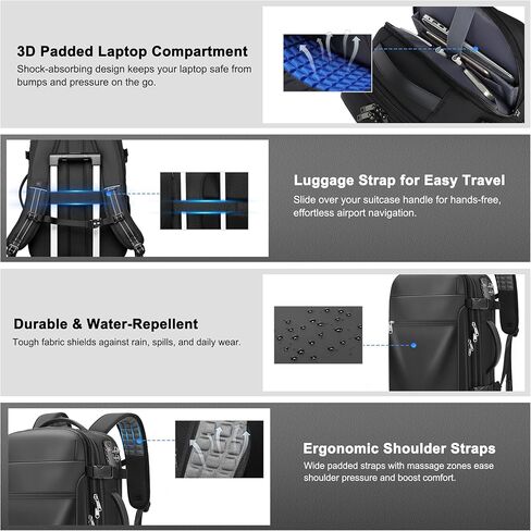 Vacuum Backpack Travel - 60L Expandable Carry-On Vacpack Backpack with Vacuum Pump, TSA Lock, Laptop Compartment, Water-Resistant Seal Compression Bag for Business & Flight Travel (Black) in Kuwait