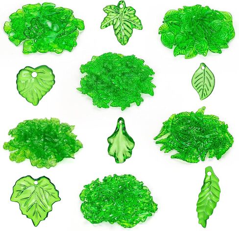 Acrylic Green Leaf Beads, 300Pcs Transparent Grape Strawberry Maplelotus Glass Leaves, Pendants Leaf Bead Caps for Jewelry Making Necklaces Bracelets DIY Crafts in Saudi Arabia