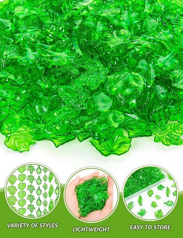 Acrylic Green Leaf Beads, 300Pcs Transparent Grape Strawberry Maplelotus Glass Leaves, Pendants Leaf Bead Caps for Jewelry Making Necklaces Bracelets DIY Crafts in Saudi Arabia