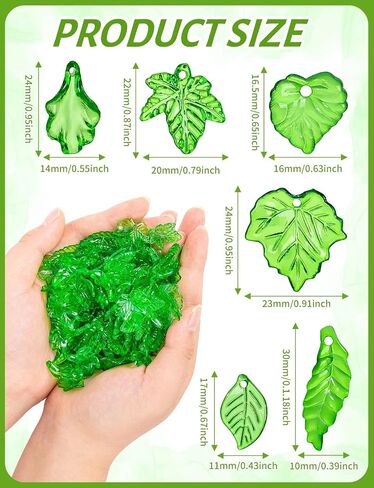 Acrylic Green Leaf Beads, 300Pcs Transparent Grape Strawberry Maplelotus Glass Leaves, Pendants Leaf Bead Caps for Jewelry Making Necklaces Bracelets DIY Crafts in Saudi Arabia