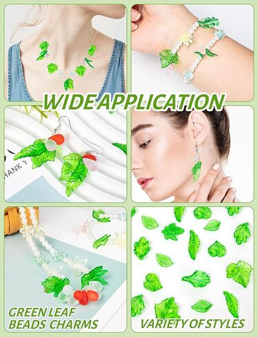 Acrylic Green Leaf Beads, 300Pcs Transparent Grape Strawberry Maplelotus Glass Leaves, Pendants Leaf Bead Caps for Jewelry Making Necklaces Bracelets DIY Crafts in Saudi Arabia