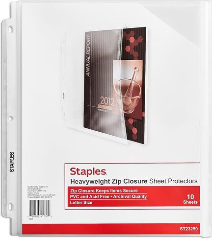 Staples 951444 حماة ورقة الوزن المتوسطة 8.5 بوصة × 11 بوصة واضحة 10/حزمة (23259) in Saudi Arabia