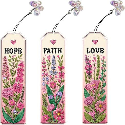 3pcs Flower Diamond Art Bookmarks, Rose Diamond Painting Bookmark Kits for Adult,DIY Gem Art Small Crafts with Rhinestone Tassel,Paint by Diamonds for Graduation Birthday Reader Gifts (flower-021) in Kuwait