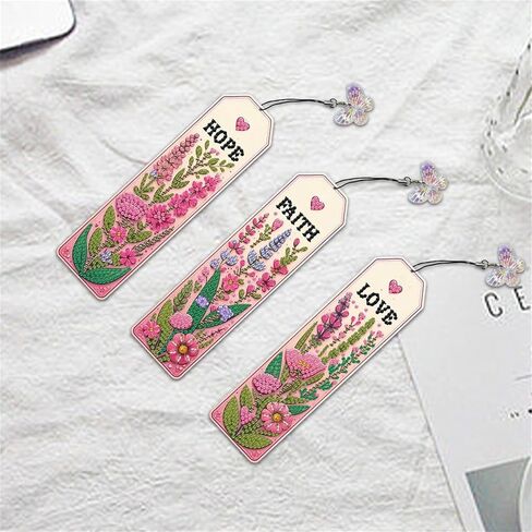 3pcs Flower Diamond Art Bookmarks, Rose Diamond Painting Bookmark Kits for Adult,DIY Gem Art Small Crafts with Rhinestone Tassel,Paint by Diamonds for Graduation Birthday Reader Gifts (flower-021) in Kuwait