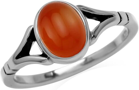 Silvershake 8X6mm Genuine Cabochon Stone 925 Sterling Silver Solitaire Casual Ring Jewelry for Women or Teen in Saudi Arabia