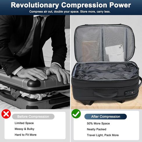 Vacuum Backpack Travel - 60L Expandable Carry-On Vacpack Backpack with Vacuum Pump, TSA Lock, Laptop Compartment, Water-Resistant Seal Compression Bag for Business & Flight Travel (Black) in Kuwait