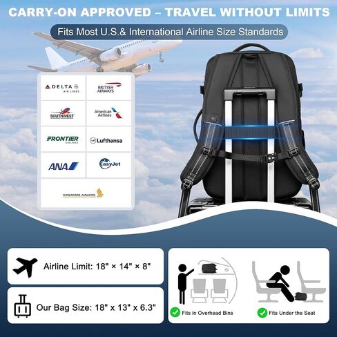 Vacuum Backpack Travel - 60L Expandable Carry-On Vacpack Backpack with Vacuum Pump, TSA Lock, Laptop Compartment, Water-Resistant Seal Compression Bag for Business & Flight Travel (Black) in Kuwait