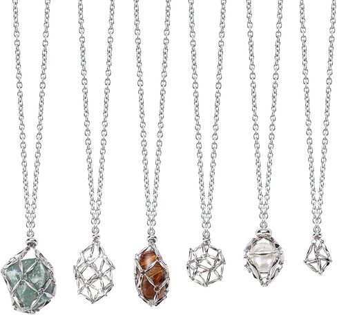 Sunnyclue 1 Box 6pcs Silver Crystal Stone Holders Necklace فارغة حامل بلوري كبير معدن من الفولاذ المقاوم للصدأ الحجارة القابلة للتعديل قابلة للتبديل in Saudi Arabia