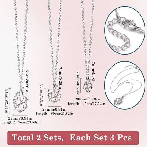 Sunnyclue 1 Box 6pcs Silver Crystal Stone Holders Necklace فارغة حامل بلوري كبير معدن من الفولاذ المقاوم للصدأ الحجارة القابلة للتعديل قابلة للتبديل in Saudi Arabia