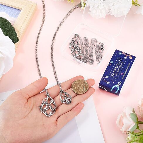 Sunnyclue 1 Box 6pcs Silver Crystal Stone Holders Necklace فارغة حامل بلوري كبير معدن من الفولاذ المقاوم للصدأ الحجارة القابلة للتعديل قابلة للتبديل in Saudi Arabia