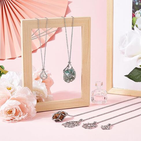 Sunnyclue 1 Box 6pcs Silver Crystal Stone Holders Necklace فارغة حامل بلوري كبير معدن من الفولاذ المقاوم للصدأ الحجارة القابلة للتعديل قابلة للتبديل in Saudi Arabia