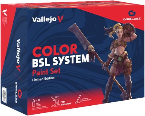 Vallejo - Color BSL System Paint Set | Fantasy and Wargames Miniatures Paints Kit | Beginners and Advanced Modelers | 3 Brushes and 1 Exclusive Miniature Included | 48 Bottles x 18 ml. (0.6 fl.oz) in Saudi Arabia