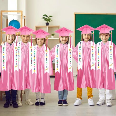 Zhanmai 2 Set 2024 Preschool and Kindergarten Graduation Gown Cap Tassel Set with 2024 Charm Printed Stole Sash for Kids in Saudi Arabia