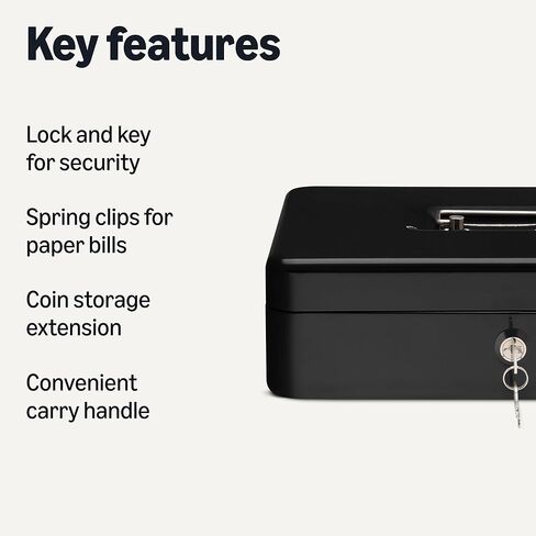 صندوق أمازون الأساسيات النقدي مع قفل مفتاح ودرج منظم الأموال ، 3.54 '' H x 11.81 '' W x 9.45 '' D ، Black in Kuwait