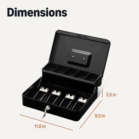 صندوق أمازون الأساسيات النقدي مع قفل مفتاح ودرج منظم الأموال ، 3.54 '' H x 11.81 '' W x 9.45 '' D ، Black in Kuwait