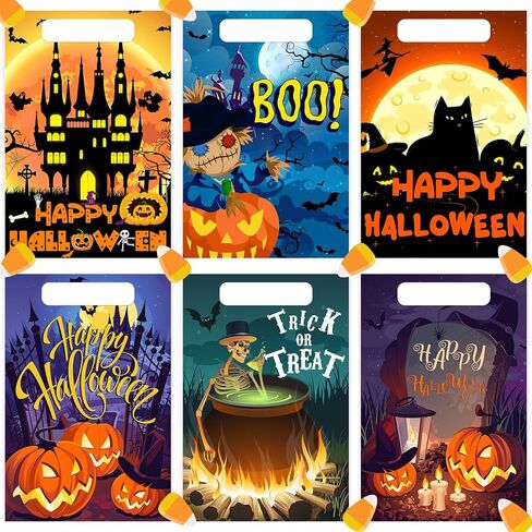 Hotop 150 PCS Halloween Goodie Bags خدعة أو تعامل مع أكياس بلاستيكية بلاستيكية خفيفة كيس كوكي مع مقبض لصالح الحفلات الهالوين الخدعة أو علاج سلة الهدايا in Saudi Arabia