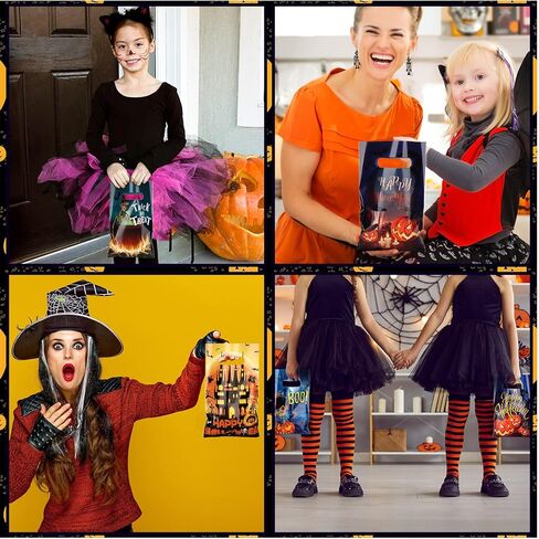 Hotop 150 PCS Halloween Goodie Bags خدعة أو تعامل مع أكياس بلاستيكية بلاستيكية خفيفة كيس كوكي مع مقبض لصالح الحفلات الهالوين الخدعة أو علاج سلة الهدايا in Saudi Arabia