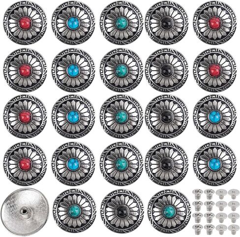 Framendino ، 24 Pack Faux Turquoise Round Conchos Sunflower Displower Buckles Budge Back Buy Building Cathings Buckle for Diy Leather Craft Fabrics (4 Colors) in Saudi Arabia