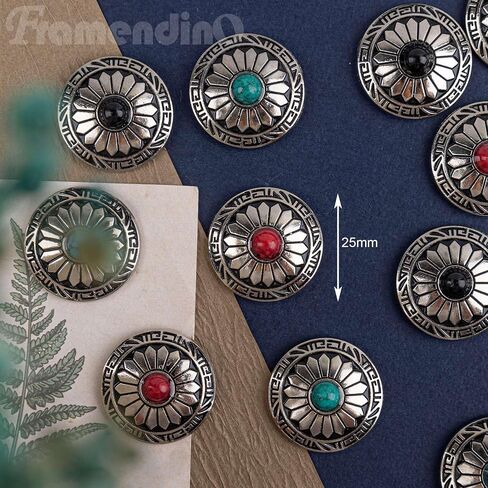 Framendino ، 24 Pack Faux Turquoise Round Conchos Sunflower Displower Buckles Budge Back Buy Building Cathings Buckle for Diy Leather Craft Fabrics (4 Colors) in Saudi Arabia