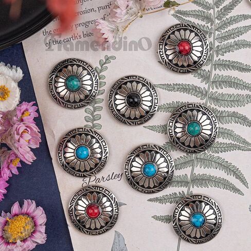 Framendino ، 24 Pack Faux Turquoise Round Conchos Sunflower Displower Buckles Budge Back Buy Building Cathings Buckle for Diy Leather Craft Fabrics (4 Colors) in Saudi Arabia