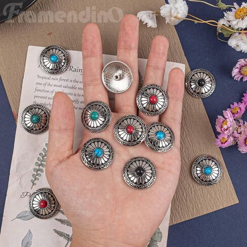 Framendino ، 24 Pack Faux Turquoise Round Conchos Sunflower Displower Buckles Budge Back Buy Building Cathings Buckle for Diy Leather Craft Fabrics (4 Colors) in Saudi Arabia