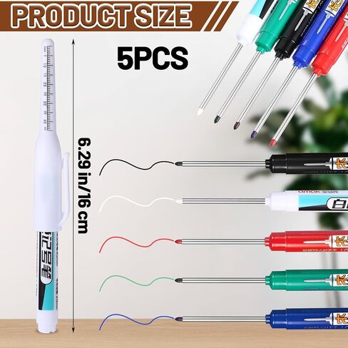 5Pcs Deep Reach Markers Multi-Purpose Deep Hole Marker Pens Long Nib Nose Waterproof Marker 45mm Reach Permanent Pens Colorful Carpenter Ink Pen for Builder Construction Bathroom Decoration in Kuwait