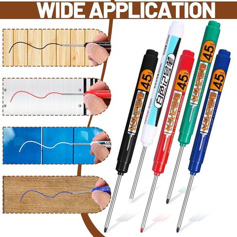 5Pcs Deep Reach Markers Multi-Purpose Deep Hole Marker Pens Long Nib Nose Waterproof Marker 45mm Reach Permanent Pens Colorful Carpenter Ink Pen for Builder Construction Bathroom Decoration in Kuwait
