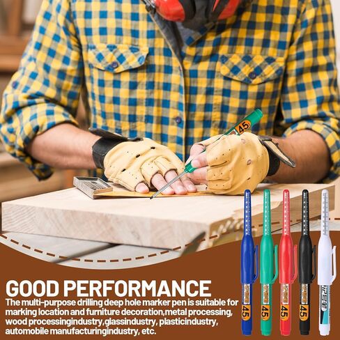5Pcs Deep Reach Markers Multi-Purpose Deep Hole Marker Pens Long Nib Nose Waterproof Marker 45mm Reach Permanent Pens Colorful Carpenter Ink Pen for Builder Construction Bathroom Decoration in Kuwait