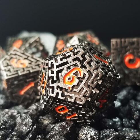 Sage's Portal Labyrinths DND DICE Set 7-PC Hollow Metal Weave Polyhedral Dungeons and Dragons TTRPG Pathfinder Dice Set (Gun Metal) in Kuwait