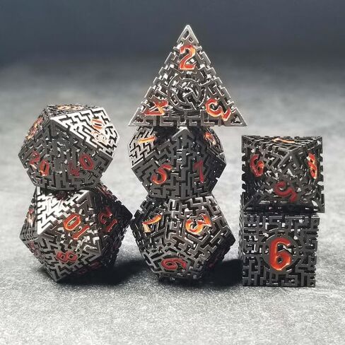 Sage's Portal Labyrinths DND DICE Set 7-PC Hollow Metal Weave Polyhedral Dungeons and Dragons TTRPG Pathfinder Dice Set (Gun Metal) in Kuwait