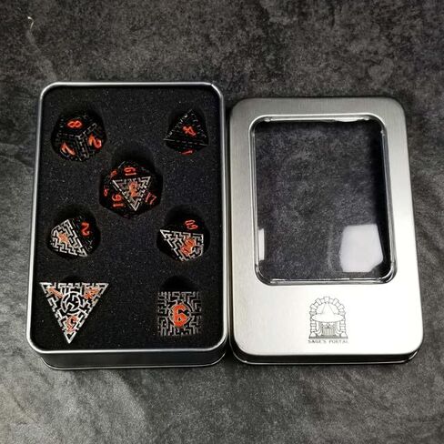 Sage's Portal Labyrinths DND DICE Set 7-PC Hollow Metal Weave Polyhedral Dungeons and Dragons TTRPG Pathfinder Dice Set (Gun Metal) in Kuwait