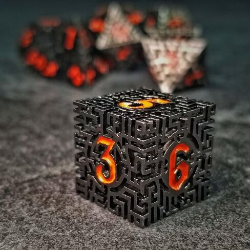 Sage's Portal Labyrinths DND DICE Set 7-PC Hollow Metal Weave Polyhedral Dungeons and Dragons TTRPG Pathfinder Dice Set (Gun Metal) in Kuwait