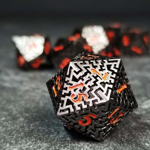 Sage's Portal Labyrinths DND DICE Set 7-PC Hollow Metal Weave Polyhedral Dungeons and Dragons TTRPG Pathfinder Dice Set (Gun Metal) in Kuwait