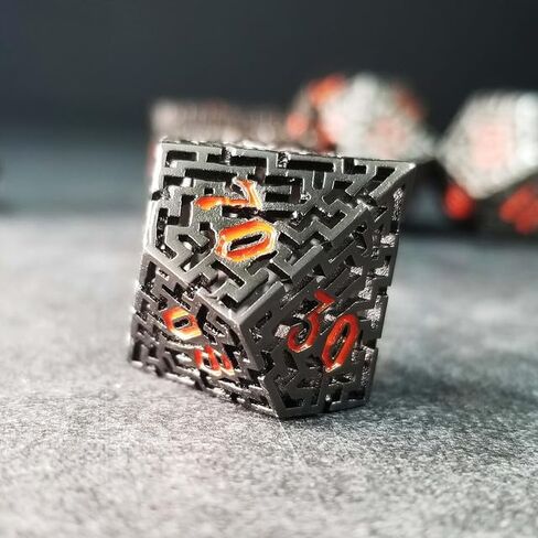 Sage's Portal Labyrinths DND DICE Set 7-PC Hollow Metal Weave Polyhedral Dungeons and Dragons TTRPG Pathfinder Dice Set (Gun Metal) in Kuwait