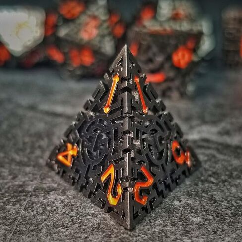Sage's Portal Labyrinths DND DICE Set 7-PC Hollow Metal Weave Polyhedral Dungeons and Dragons TTRPG Pathfinder Dice Set (Gun Metal) in Kuwait