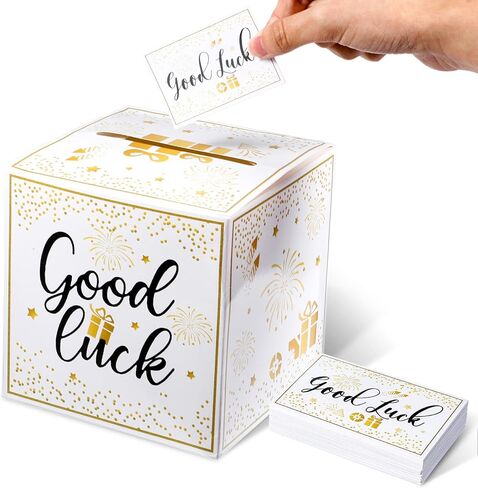 Dopenspi Raffle Box مع بطاقات تذاكر 100pcs ، صندوق اليانصيب الذهبي مع فتحة أدخل للفوز صناديق التبرع بالبطاقات in Kuwait