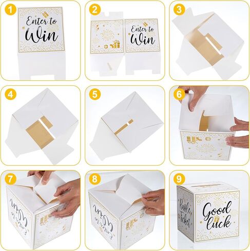 Dopenspi Raffle Box مع بطاقات تذاكر 100pcs ، صندوق اليانصيب الذهبي مع فتحة أدخل للفوز صناديق التبرع بالبطاقات in Kuwait