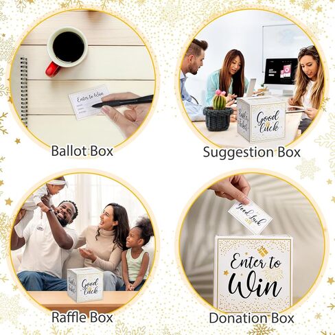 Dopenspi Raffle Box مع بطاقات تذاكر 100pcs ، صندوق اليانصيب الذهبي مع فتحة أدخل للفوز صناديق التبرع بالبطاقات in Kuwait