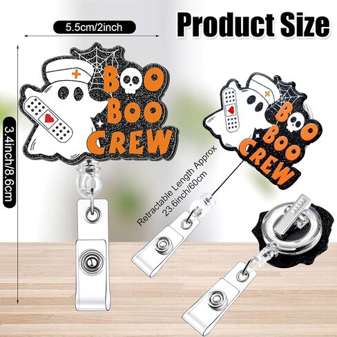 8 PCS Halloween Ghost Badge Cenly Funny Retractable Boo Boo Crew Badge Reel Spooky Ghost موضوع بطاقة بطاقة هوية مع مقطع التمساح هدية للممرضات الأطباء RN in Kuwait