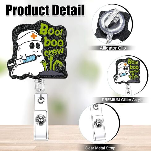 8 PCS Halloween Ghost Badge Cenly Funny Retractable Boo Boo Crew Badge Reel Spooky Ghost موضوع بطاقة بطاقة هوية مع مقطع التمساح هدية للممرضات الأطباء RN in Kuwait