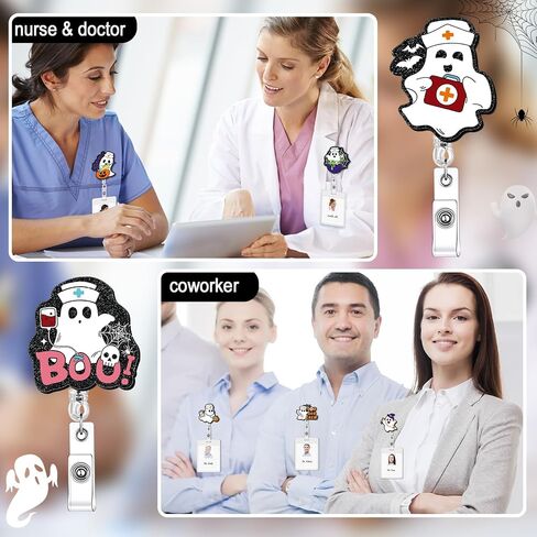 8 PCS Halloween Ghost Badge Cenly Funny Retractable Boo Boo Crew Badge Reel Spooky Ghost موضوع بطاقة بطاقة هوية مع مقطع التمساح هدية للممرضات الأطباء RN in Kuwait
