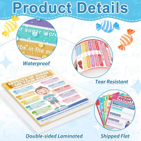 gisgfim 12PCS Effects of Sugar on Your Body Posters Sugar Nutrition Education Posters How Sugar Affects Your Body Bulletin Board for Back to School Classroom Teacher Student Nurse Office Kitchen Decor in Saudi Arabia