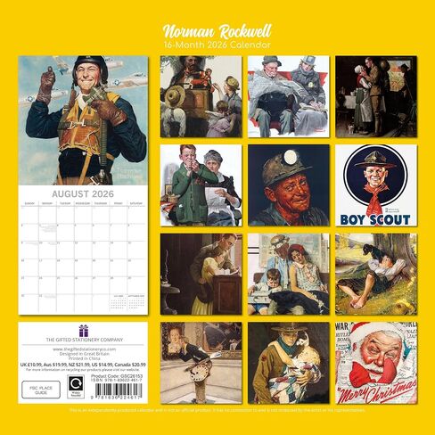 2026 Square Wall Calendar - Norman Rockwell 12 × 12 بوصة شهرية ، 16 شهرًا ، موضوع الفن ، يشمل 180 ملصق تذكير in Saudi Arabia