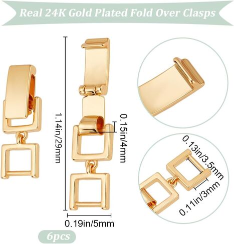 Beebeecraft 1 Box 6Pcs Bracelet Fold Over Clasps 29mm Real 24K Gold Plated Brass Foldover Clasp Extender Jewelry Extension Fold Over Clasp for Jewelry Making Bracelet Necklace Supplies DIY Crafts in Saudi Arabia