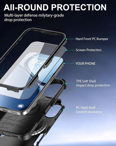 for iPhone 17 Case with Belt Clip Holster, Compatible with Magsafe, Military-Grade Protection,2X Screen Protector,Heavy Duty Cover for iPhone 17,Black in Kuwait