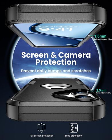for iPhone 17 Case with Belt Clip Holster, Compatible with Magsafe, Military-Grade Protection,2X Screen Protector,Heavy Duty Cover for iPhone 17,Black in Kuwait