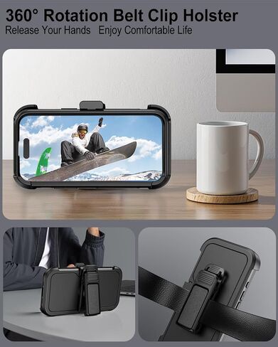 for iPhone 17 Case with Belt Clip Holster, Compatible with Magsafe, Military-Grade Protection,2X Screen Protector,Heavy Duty Cover for iPhone 17,Black in Kuwait