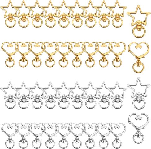 Ckeychain Clasp ، Mabor 40pcs Star & Heart Keychain Clips - Zinc Alloy Debivel Snap Hooks for DIY ، وصنع المجوهرات ، وملحقات الحقيبة (الفضة ، الذهب) in Saudi Arabia
